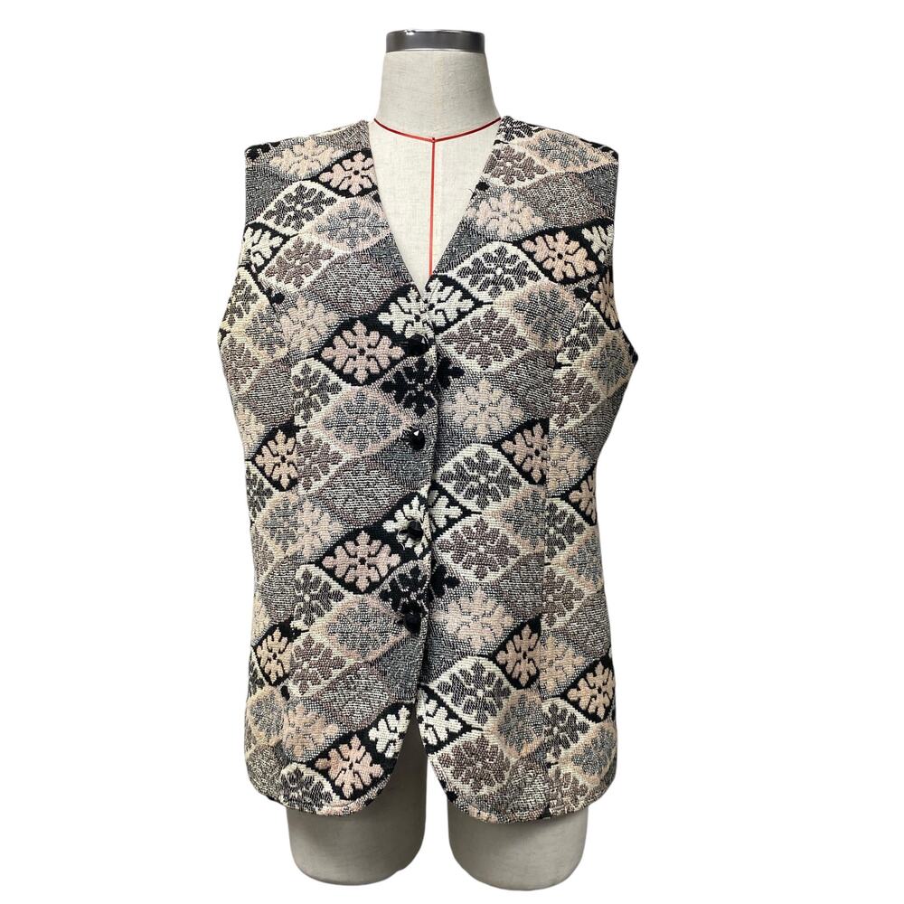 Vintage Alex Colman CA Womens Tapestry Button Up Vest